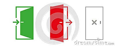 Open and Close door line icon set. Login, logout, register, password, vip entrance, key, lock or exit vector illustrations Cartoon Illustration