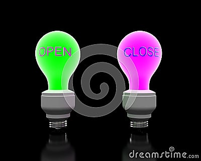 Open and Close glowing lightbulb Stock Photo