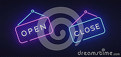 Open close neon for concept design. Vector design illustration Vector Illustration