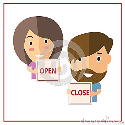 Open-close poster Vector Illustration