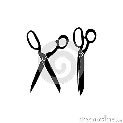 Open and closed black tailor scissors icons. Sewing retro scissors. Vector Illustration