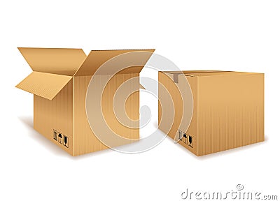 Open and Closed Cardboard Box Vector Illustration