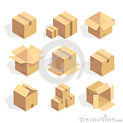 Open and closed delivery cardboard icons set vector illustration Vector Illustration