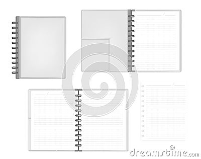 Open and closed disc bound letter size notebook with interior po Vector Illustration