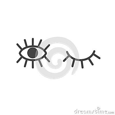 Open and closed eye in doodle style. Vector illustration Vector Illustration