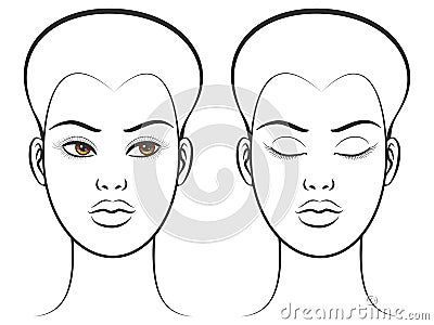 Open and closed eyes female face Vector Illustration