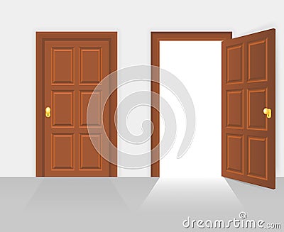 Open and closed house front door vector illustration Vector Illustration