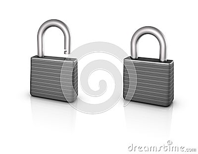 Open and closed iron locks Stock Photo