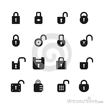 Open and closed padlock icons. Lock, security and password vector isolated symbols Vector Illustration