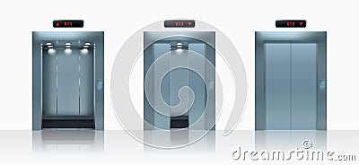 Open and closed realistic elevator doors. Vector illustration. Vector Illustration