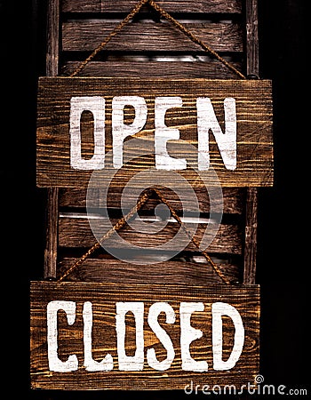 Open closed sign hanging in a door Stock Photo