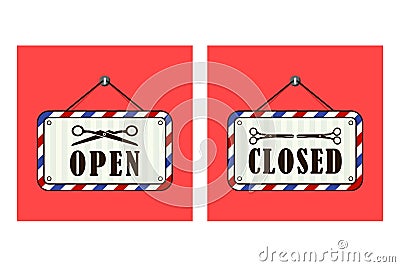 Open and closed signs barbershop banner plat design Vector Illustration