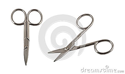 Open and closed silver nail scissors Stock Photo