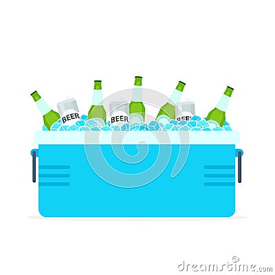 Open cooler box with beer bottles Vector Illustration