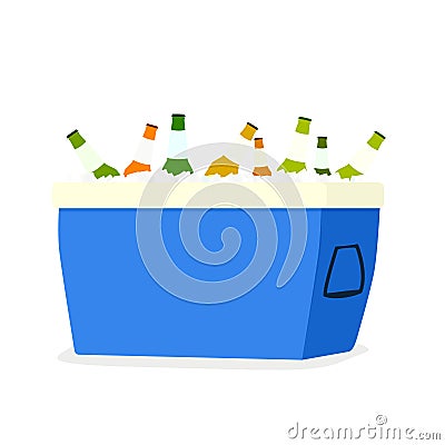 Open cooler box with beer bottles Vector Illustration