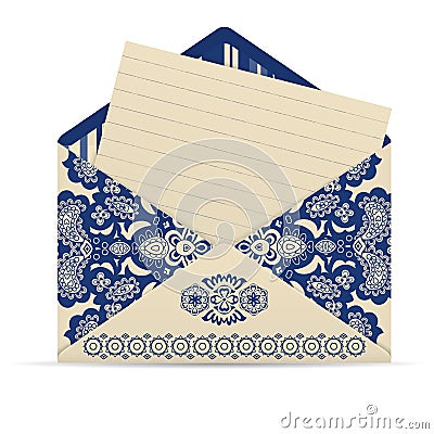 Open decorative cute envelope with letter Vector Illustration