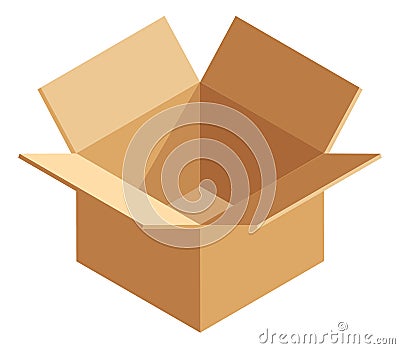 Open delivery box. Empty cardboard package. Isometric crate icon Stock Photo