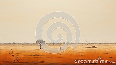 Minimalist African Landscape Painting: Vast Desert Horizon Stock Photo