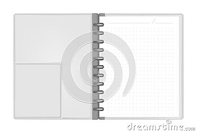 Open disc bound loose leaf business notebook with interior pocket Vector Illustration