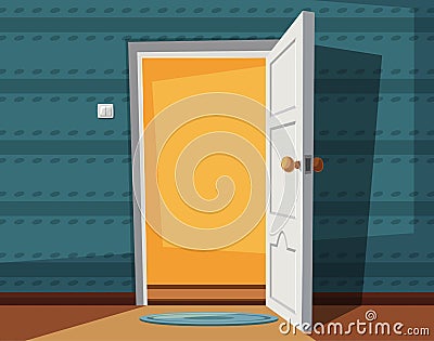 Open door. Cartoon vector illustration. Inside of home Vector Illustration