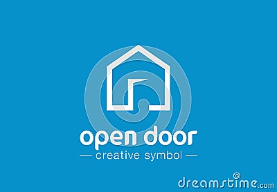 Open door creative symbol concept. Home button, build architecture, real estate agency abstract business logo. House Vector Illustration