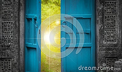 Open door and heaven light Stock Photo