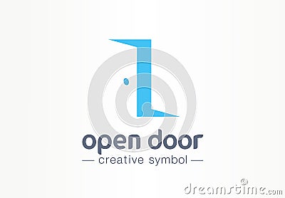 Open door, in and out creative symbol concept. Enter, exit, real estate agency abstract business logo. Home furniture Vector Illustration