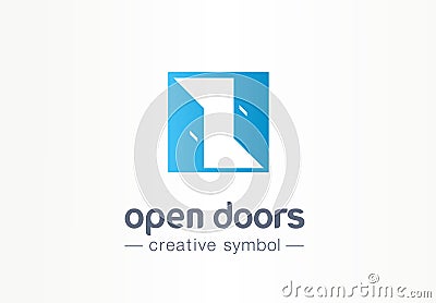 Open door, in and out creative symbol concept. Enter, exit, real estate agency abstract business logo idea. Home Vector Illustration