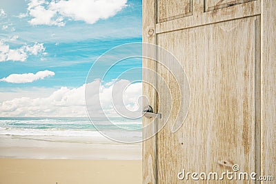 Open door with seaside view Stock Photo