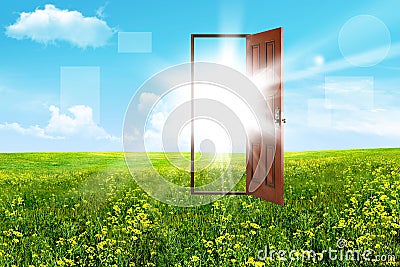 Open door in steppe Stock Photo