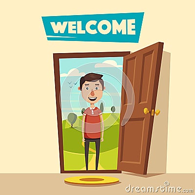 Open door. Welcome. Cartoon vector illustration Vector Illustration