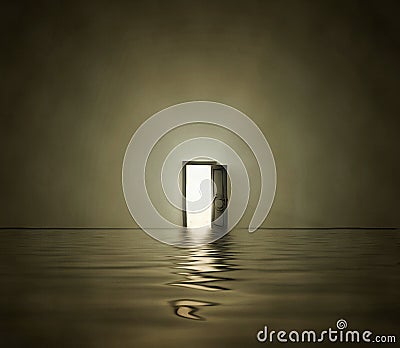 Open doorway in surreal space Stock Photo