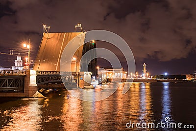 Open drawbridge at night in St. Petersburg Russia Stock Photo