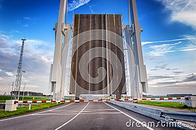 Open Drawbridge over river Stock Photo