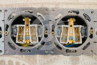 Open electric sockets strip Stock Photo