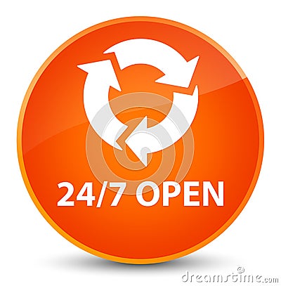 24/7 open elegant orange round button Cartoon Illustration