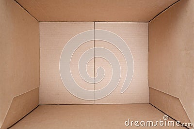 Open empty cardboard box. Top view. Inside view Stock Photo