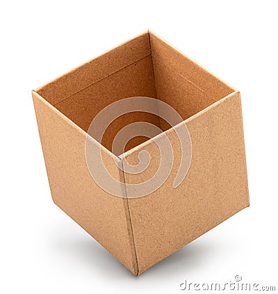 Open empty cardboard gift box isolated on white background. File contains clipping path Stock Photo