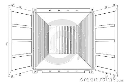 Open Empty Cargo Container. Wire-frame style Vector Illustration