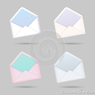 Open empty envelopes. Vector illustration isolated on gray background Vector Illustration