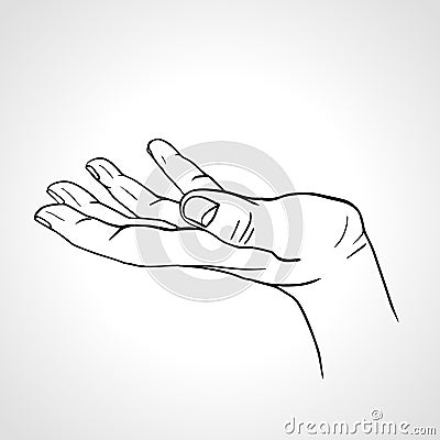 Open empty hand drawn hand, side view Vector Illustration