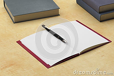 Open empty notebook with pen Stock Photo