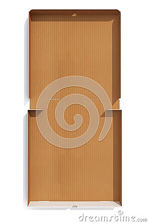 Open empty pizza box view top isolated on white. 3d rendering Stock Photo