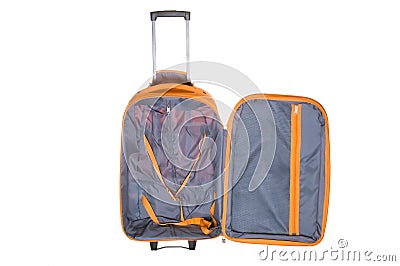 Open empty roll-aboard suitcase Stock Photo