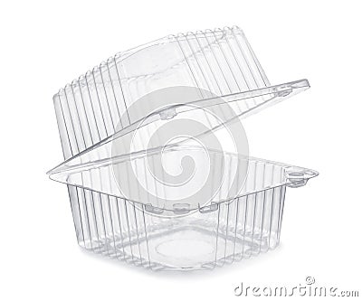 Open empty transparent plastic food container Stock Photo