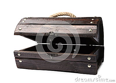 Open empty treasure chest isolated on white Stock Photo