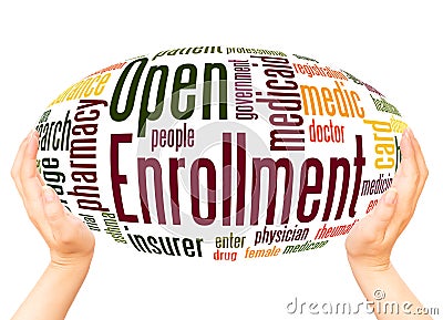 Open Enrollment word cloud hand sphere concept Stock Photo