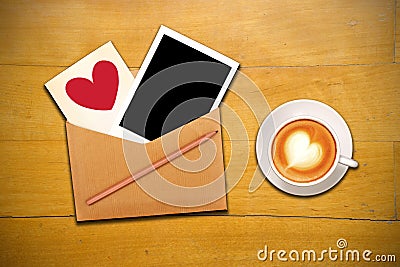 An open envelope with cup of coffee Stock Photo