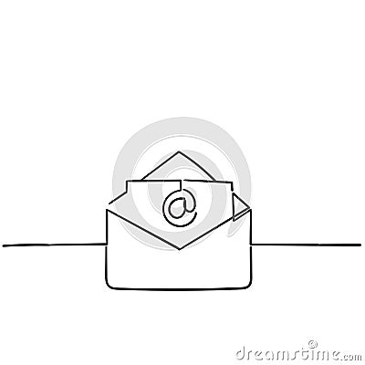 Open envelope handdrawn Line mail symbol for email, website design, mobile application, ui. vector Vector Illustration