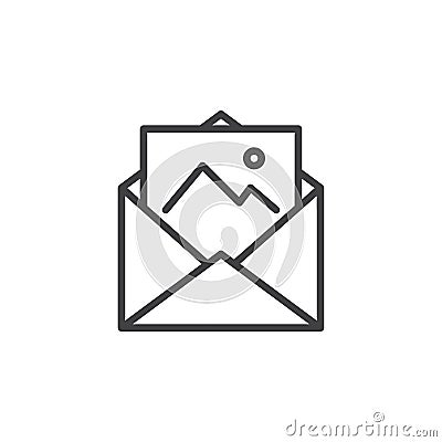 Open envelope with postcard line icon Vector Illustration